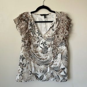 WHBM spring blouse floral ruffle sleeves size medium